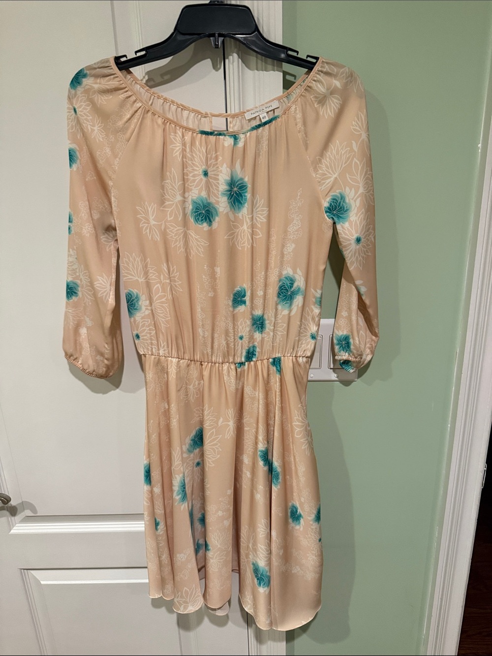 Patrizia Pepe Women's Beige Floral Long-Sleeve Dress with Teal Accents
